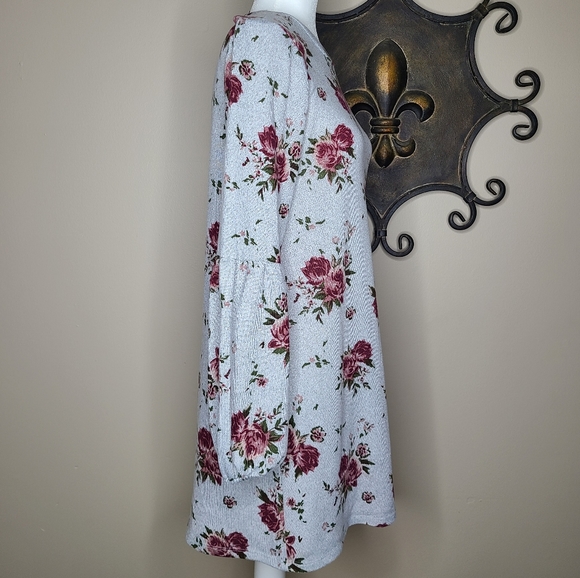 As U Wish Gray floral dress womens medium - Picture 2 of 5